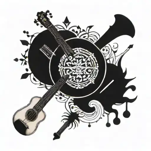 An Intricate Mandala Design With Musical Instruments Intertwined With The Libra And Leo Symbols