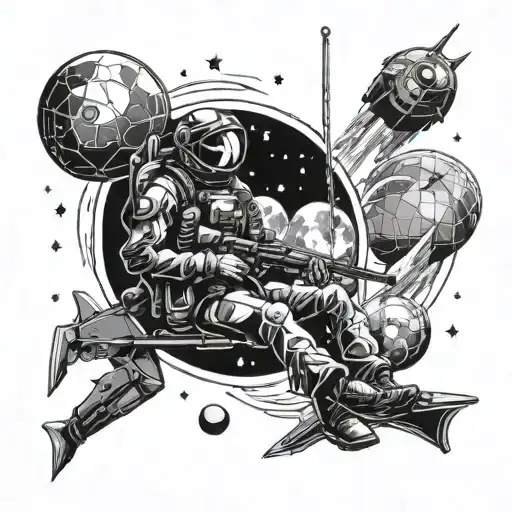 A Soldier Fishing In Outer Space Surrounded By Starships