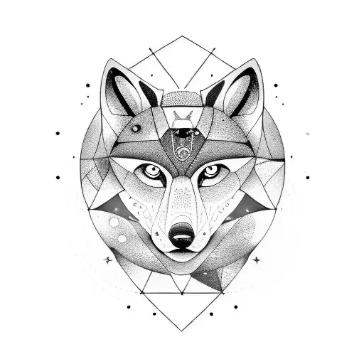 A Cosmic Galaxy Merging With A Geometric Wolf Design