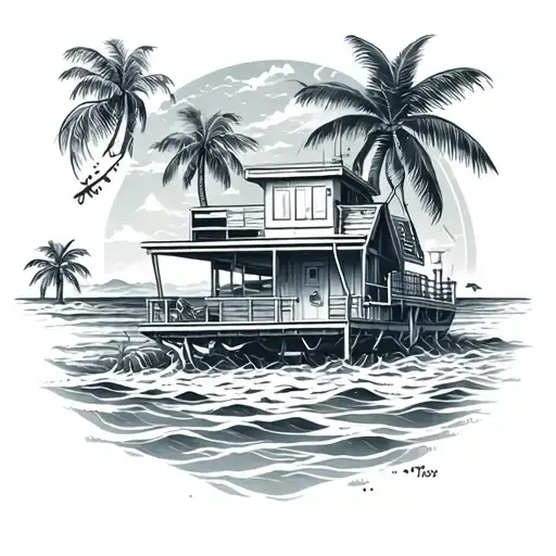 Combine Beach Imagery With Techno Elements For A Unique Tattoo Concept