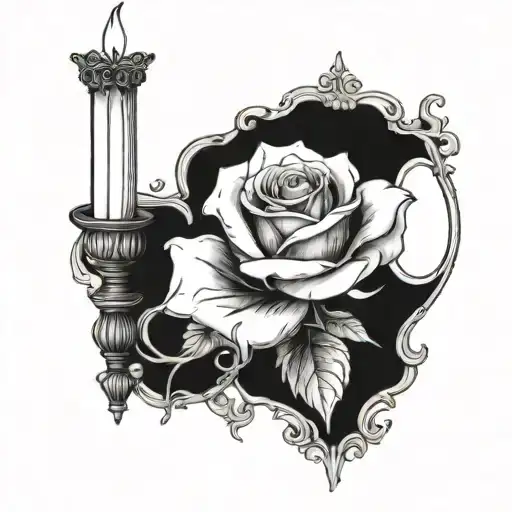 Candle Burning Rose In A Mirror Being Smashed