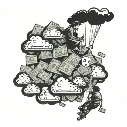 Money Hanging On The Clouds And The Person Trying To Reach It