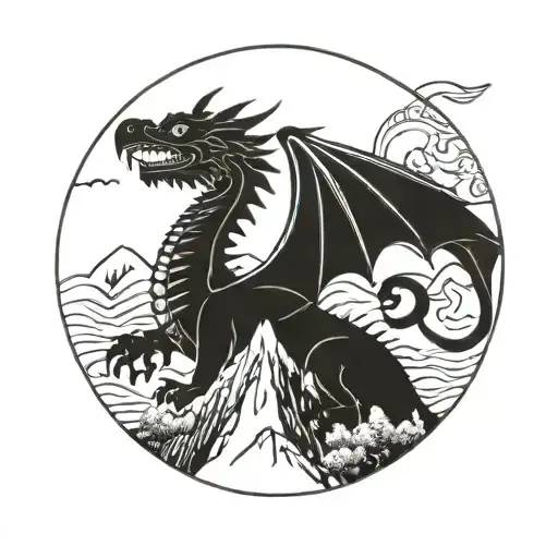 Welsh Dragon And Mountain Scene