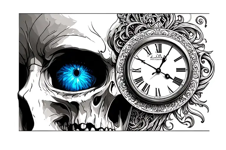 Clock Work With Blue Eyes And Skull