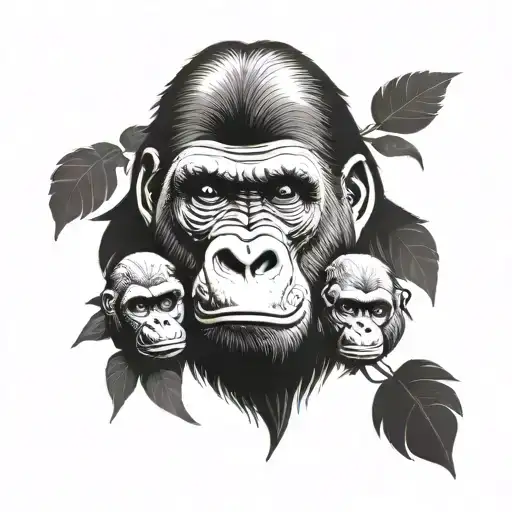 Gorilla With 3 Baby Gorillas