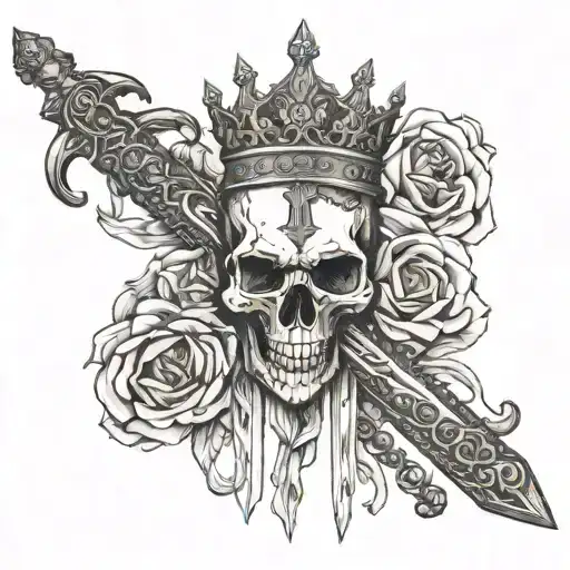 A Long Sword That Has A Hog-skull At The Handle And Add A Crown