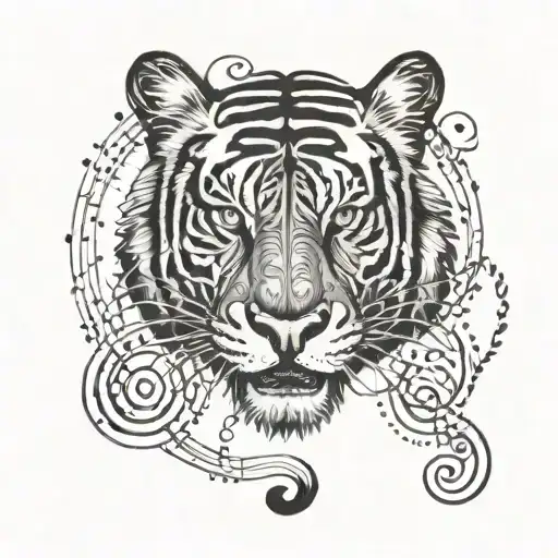 Music Notes And A Tiger With A Treble Clef Intertwined