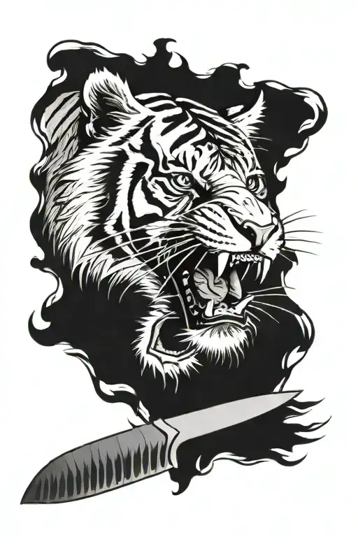 Knife Going Through Tiger Head