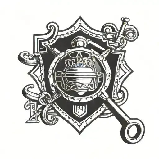 A Police Badge Intertwined With Musical Notes And Gym Equipment