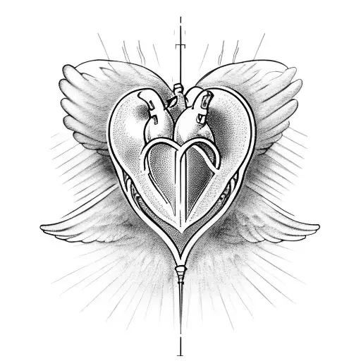 Anatomical Heart With Dove Wings And Halo