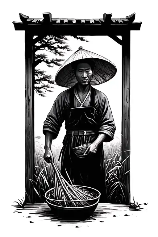 Chinese Farmer Working In The Field Facing Away From View