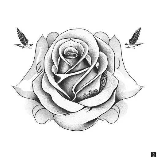 Flying Sparrow With A Rose