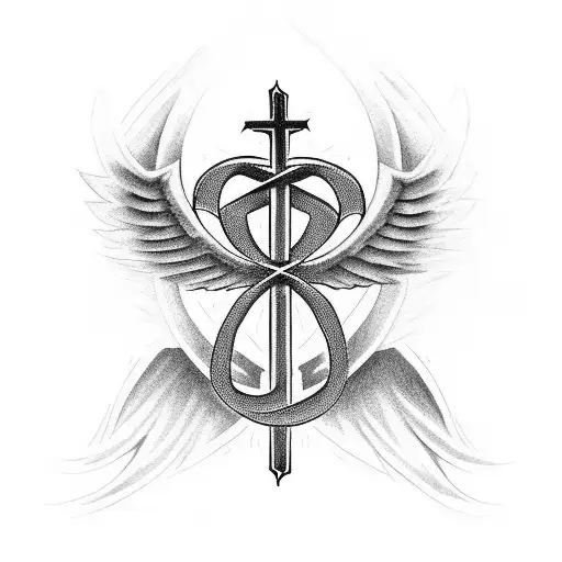 Christian Cross With Angel Wing And Demon's Wing