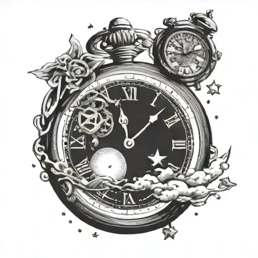 Vintage Pocket Clock With Time And Stars On The Sky