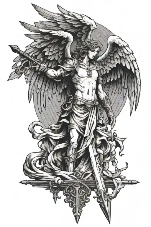 Guardian Angel With Large Wings With A Sword