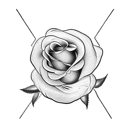 A Blackwork Tattoo Of A Rose Intertwined With Military Insignia