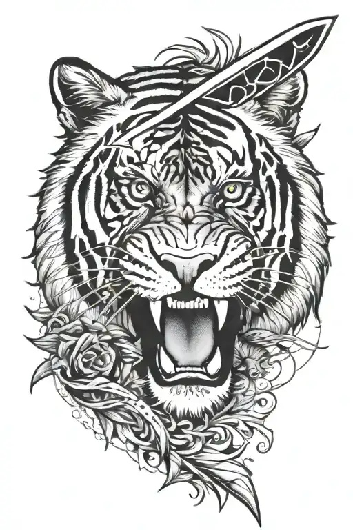 Knife Going Through Tiger Head