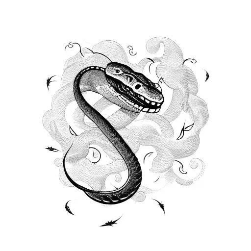 Snake Going Up Arm With Clouds And Thorns