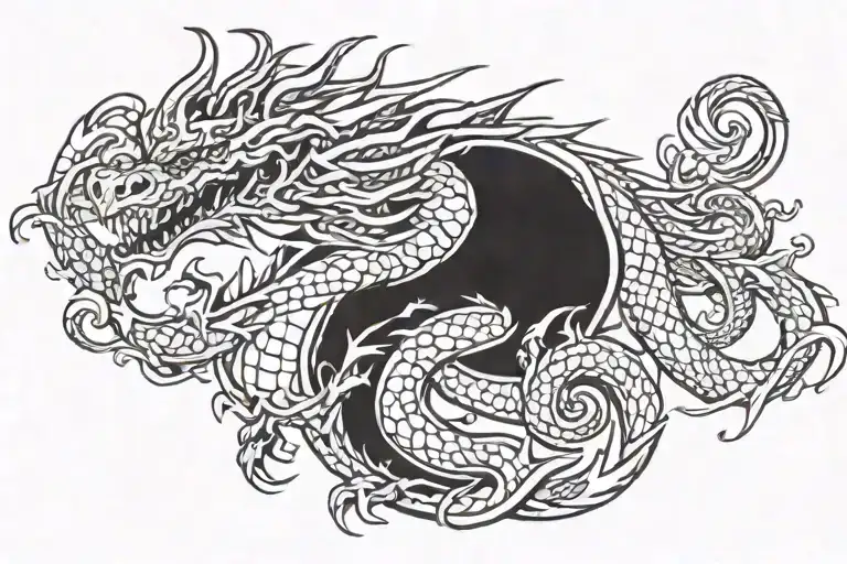 Combine A Dragon With Traditional Tattoo Flash Elements In A Blackwork Style