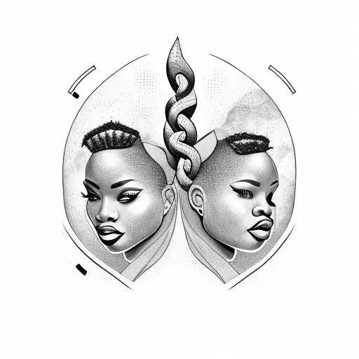 African American Inspired Gemini Twins With Music Notes Intertwined In Their Hair