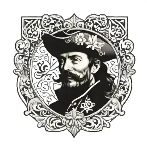 A Stylized Portrait Of Captain Morgan Surrounded By A Border Of Intricate Card Suits