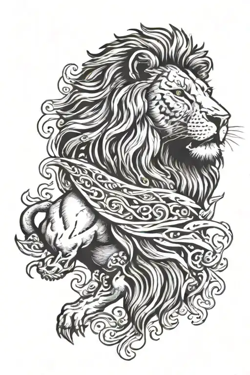 Serb Stand With Lion Head In Arms Wide Open