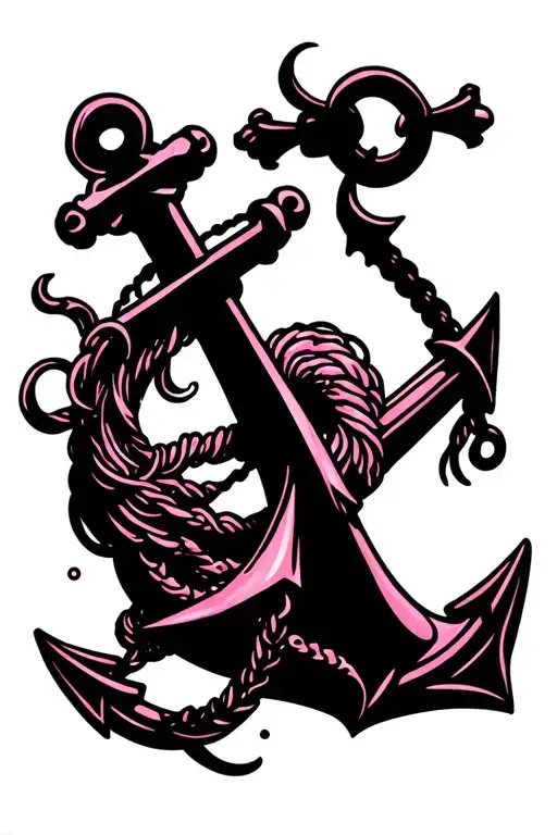 Pink Anchor Of The Siren Winds And A Sailor