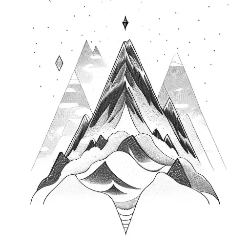 An Abstract Interpretation Of A Mountain Peak With Swirling Clouds And Rays Of Sunlight