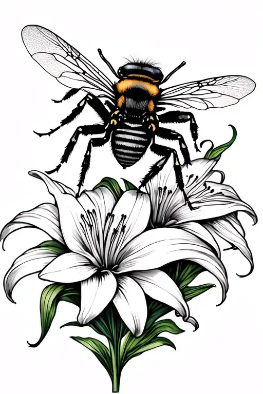 Bee With Spider Lily Flowers