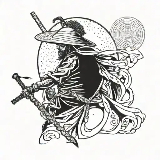 Afro Samurai Ronin With Moon And Pointed Hat