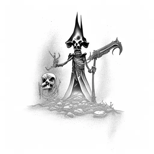 Grim Reaper Standing Over Graves