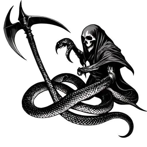 Snake And Reaper Holding A Scythe