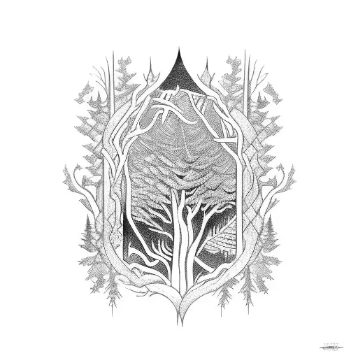 A Mystical Forest Scene With Hidden Symbols Of Knowledge Woven Into The Trees And Animals