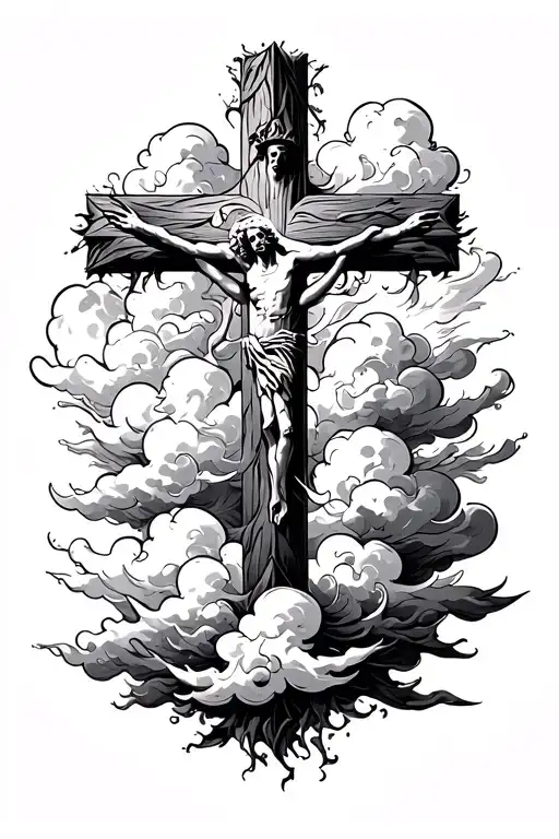 Christian Cross With Clouds And