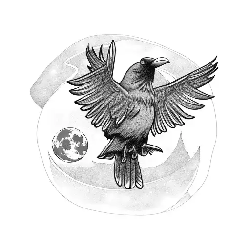 Flying Raven With Moon