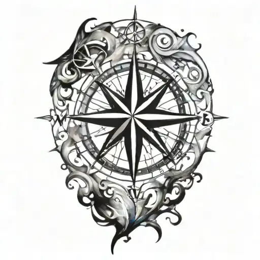 A Compass Rose With Watercolor Accents To Symbolize The Client's Love For Direction And The Ocean