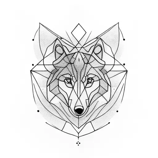 A Geometric Design Incorporating A Guitar And A Wolf