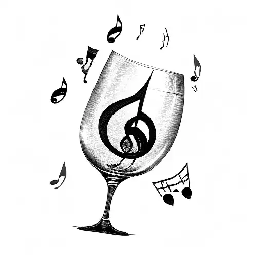 Wine Glass With Music Note And Playing Cards
