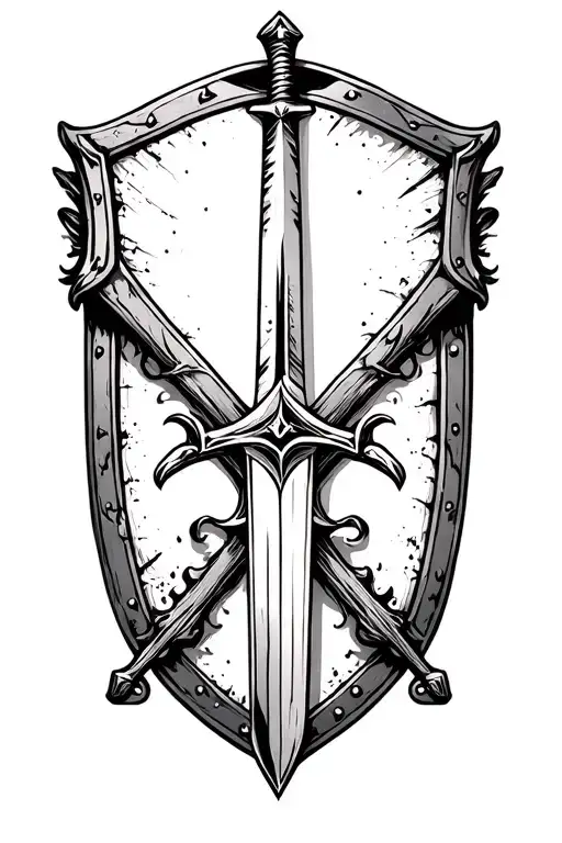 A Shield With A Sword Crossing The Center Of The Figures