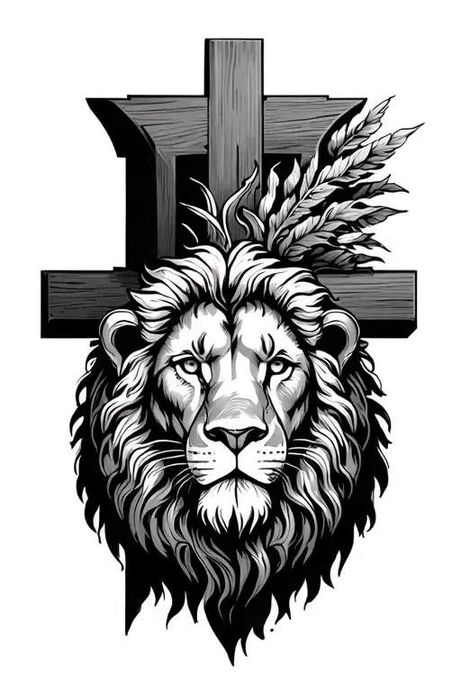 Lion Head At The Back Of A Christian Cross