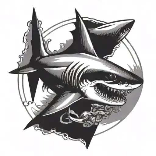 Shark With Anchor Surrounded And Sink Or Swim Under