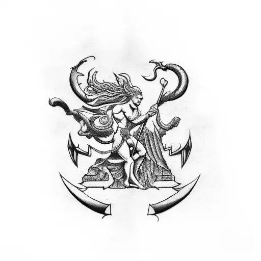 A Tattoo Design Featuring A Mythical Creature From Greek Mythology Battling In A Casino Setting