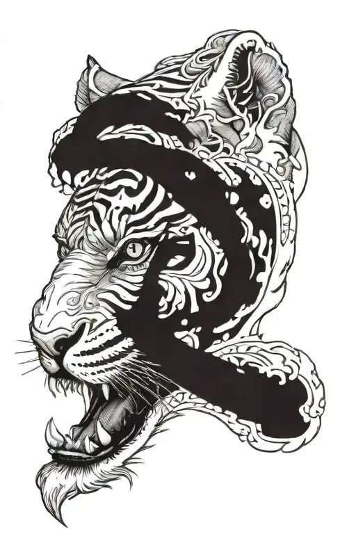 Tiger Head With A Skull In Mouth