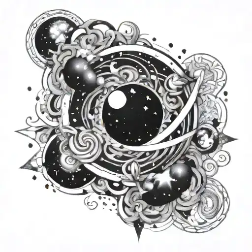 A Sketch Of A Galaxy With Elements Of Greek Mythology Intertwined