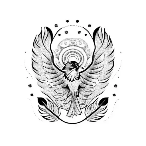 A Feminine Silhouette With Intricate Hawk Feathers Incorporated Into A Floral Design