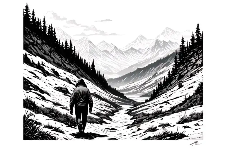 A Person Walking Through A Dark Valley Realistic