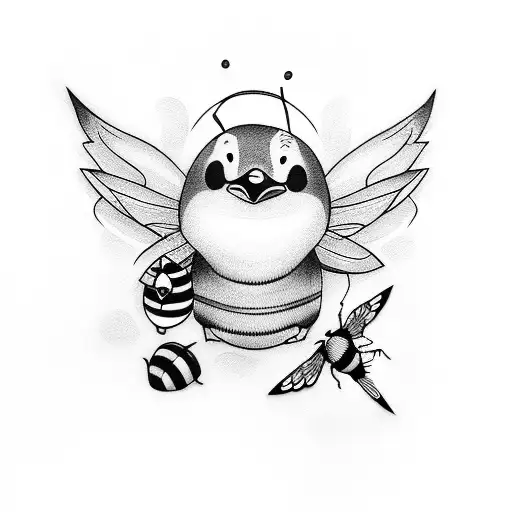 Baby Penguim Playing With A Bee