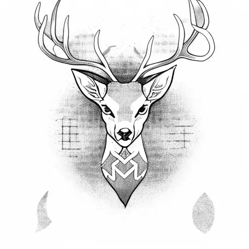 Whole Stag With Norse Runes Between Antlers