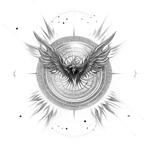 A Phoenix Rising From The Ashes With A Compass In Its Beak