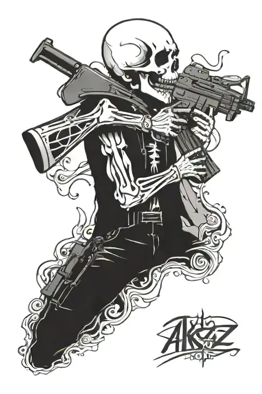 Skeleton With Ak 47 Rifile